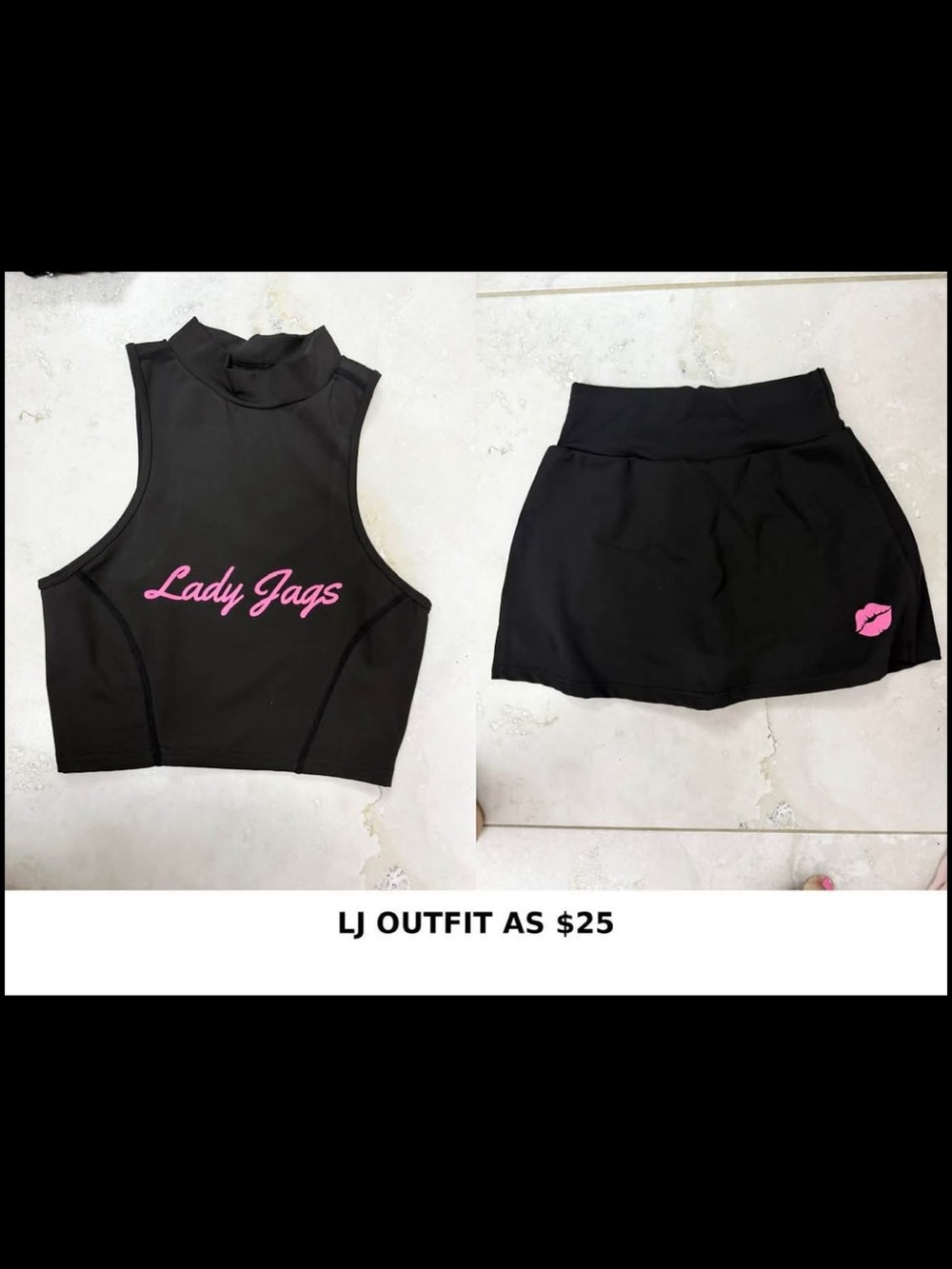 Lady Jags Black Athletic Crop Top & Skort Set with Pink Logo AS